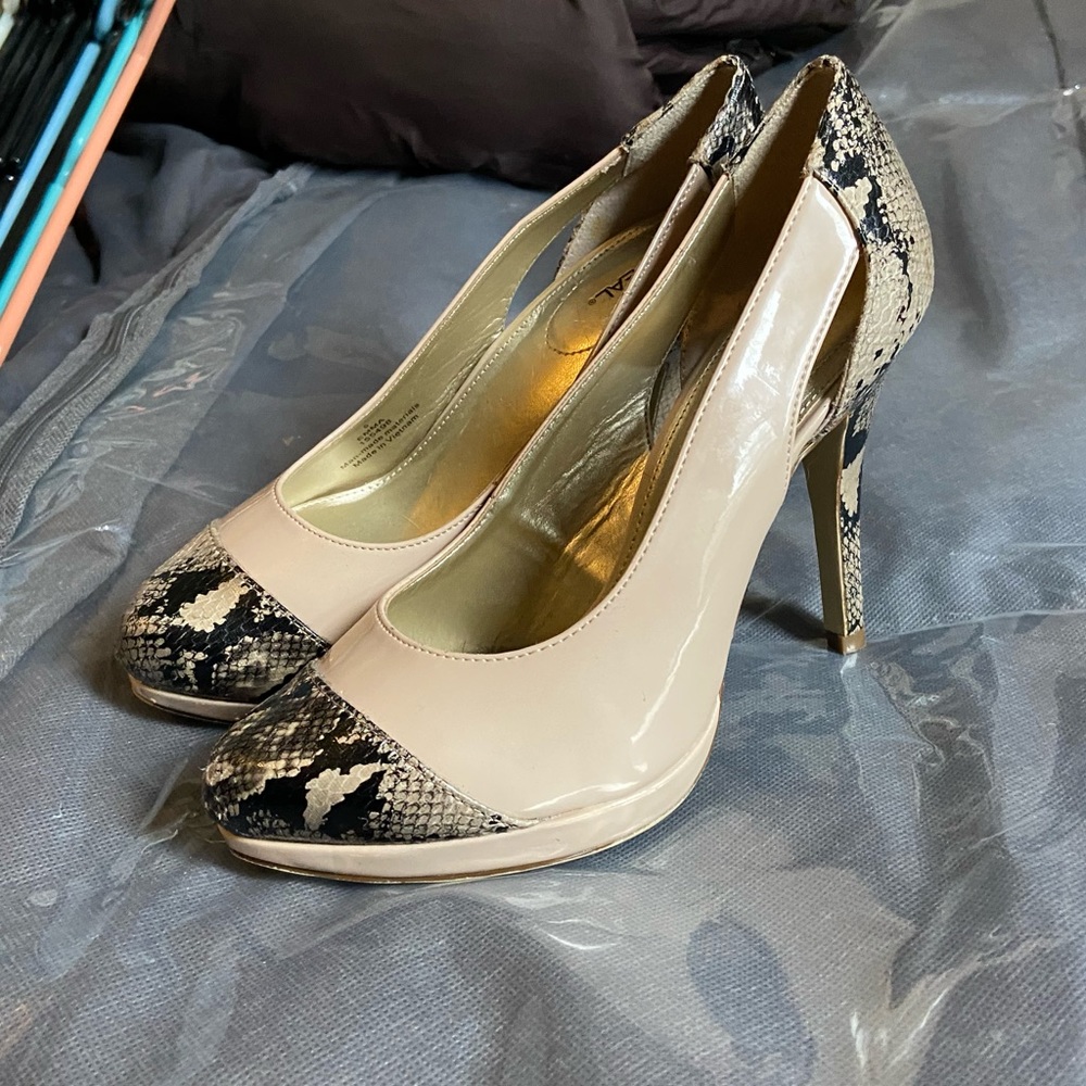 Nude snakeskin 4 inch heels